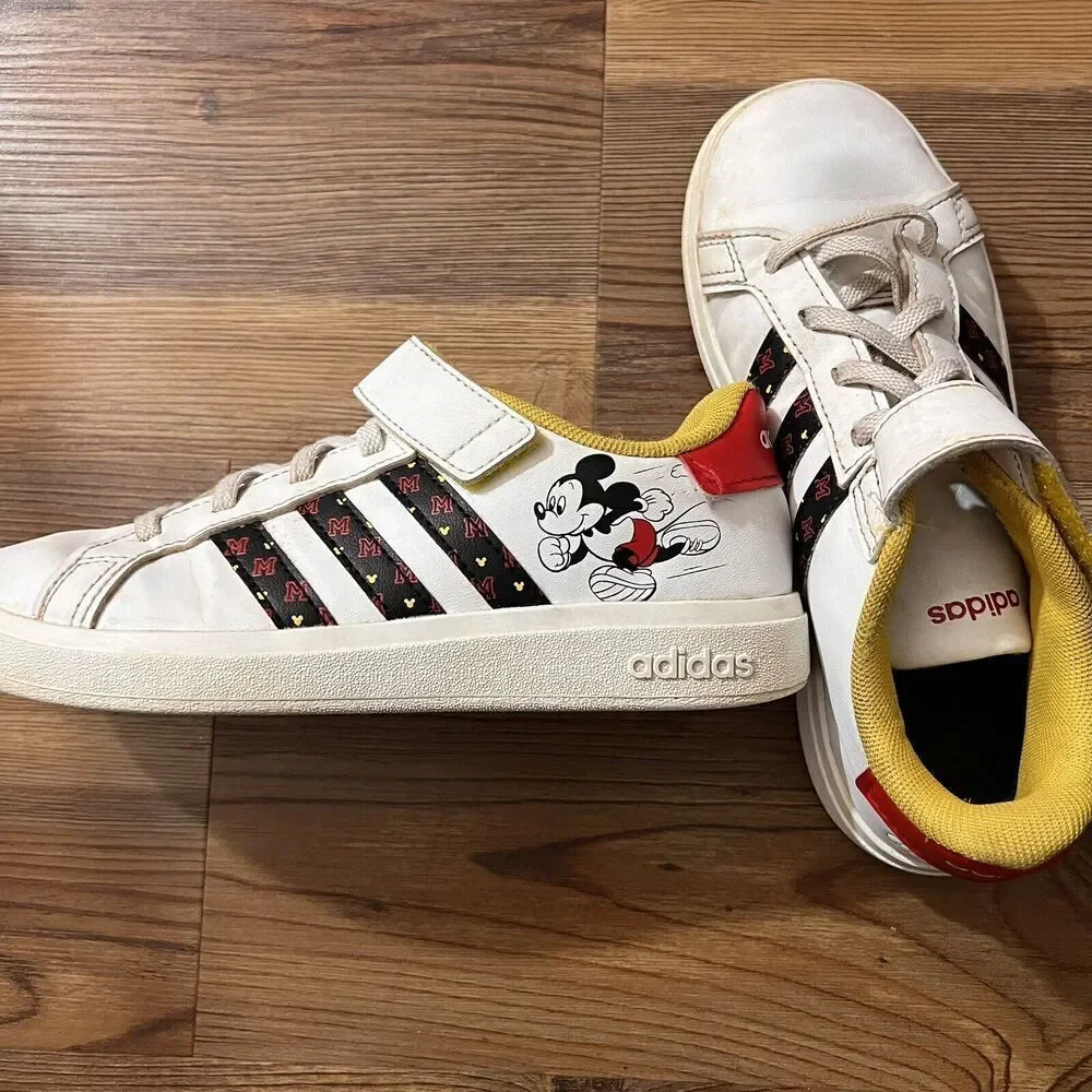 Adidas Grand Court Mickey EL Kid's Size 1.5 Y Shoe White Sneakers